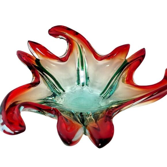 Vintage Large Italian Murano Sommerso Art Glass Sculpted Centerpiece 8" Bowl - Picture 6 of 11